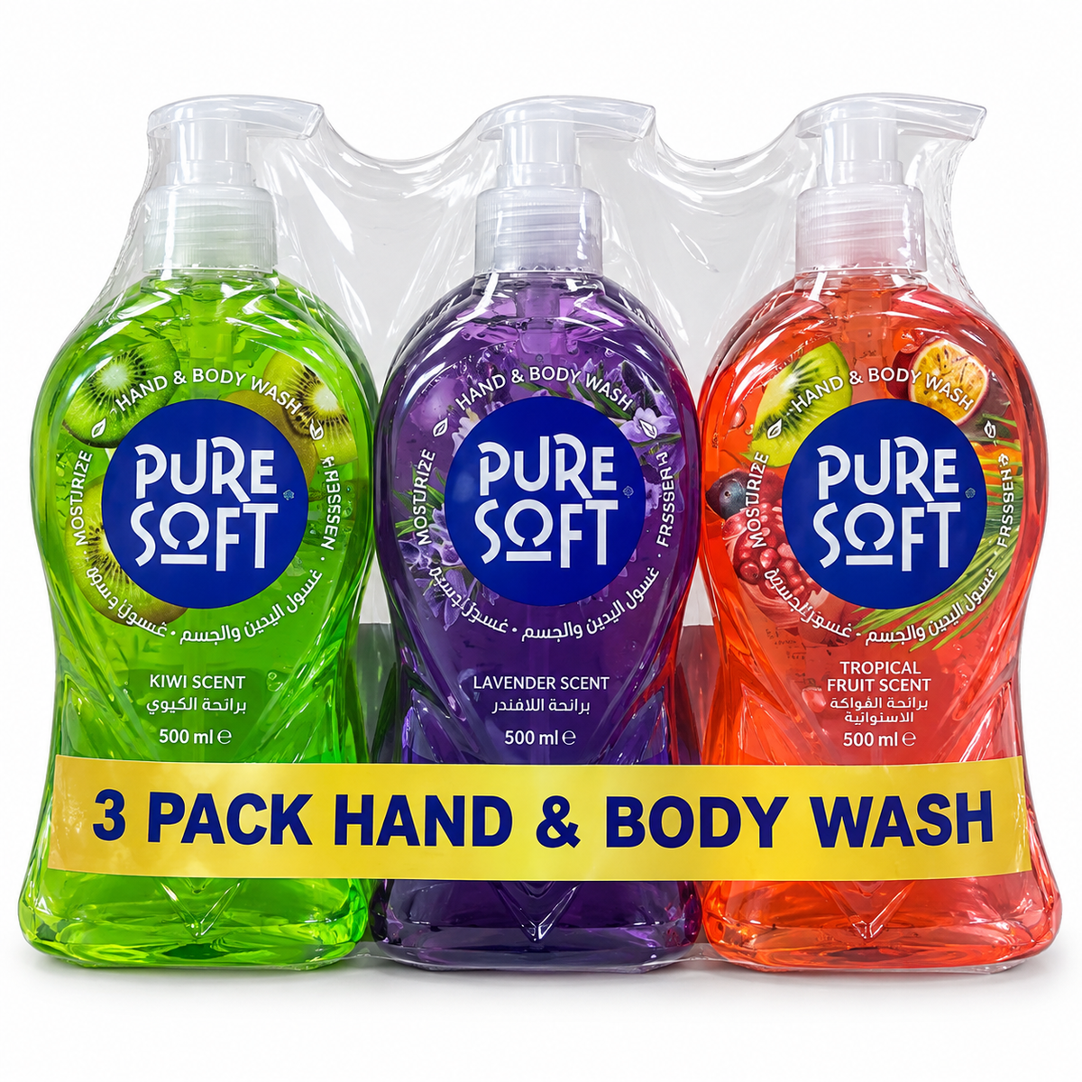 Pure Soft Hand & Body Wash 500ml – Pack of 3 Assorted Scents