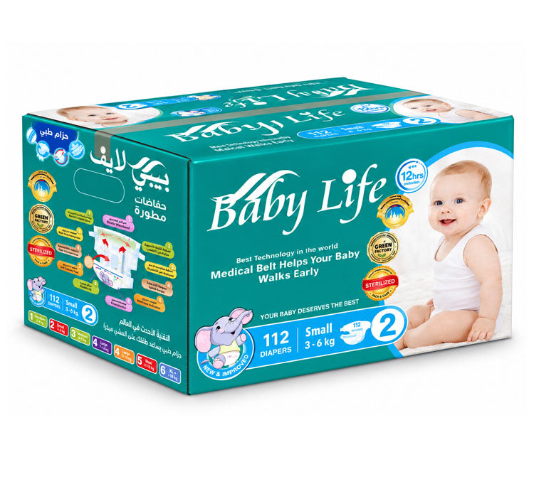 Baby Life Baby Diapers Size 2 Small 3–6kg – 112 Diapers