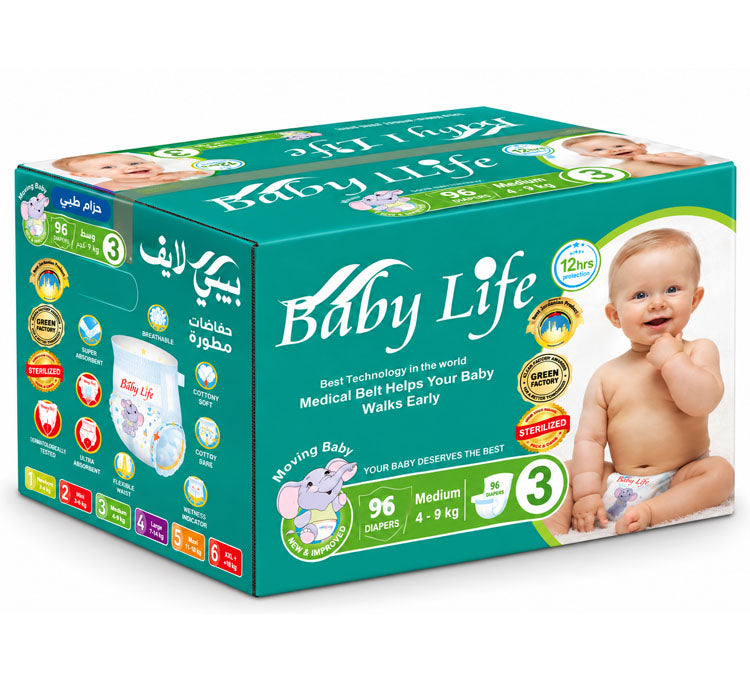 Baby Life Baby Diapers Size 3 Medium 4–9kg – 96 Diapers