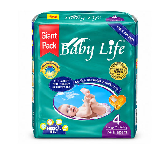 Baby Life Baby Diapers Size 4 Large 7–14kg – 74 Diapers Giant Pack