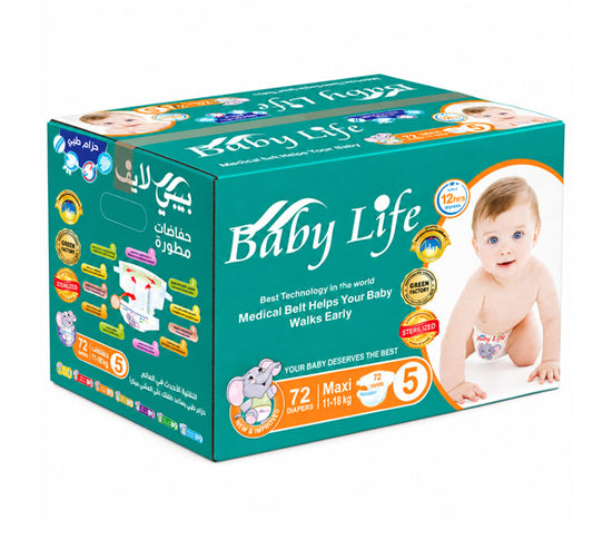 Baby Life Baby Diapers Size 5 Maxi 11–18kg – 72 Diapers