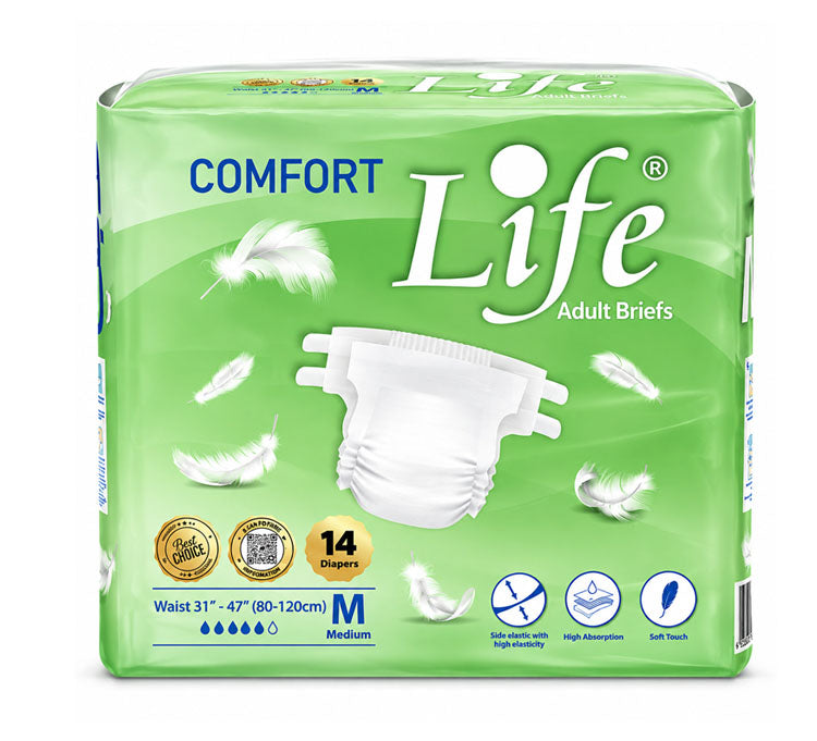 حفاضات Life Comfort للكبار مقاس Medium (M)، خصر 80–120 سم – 14 حفاضة