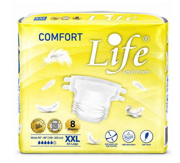 حفاضات Life Comfort للكبار مقاس XXL، خصر 150–203 سم – 8 حفاضات