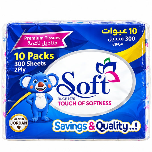 Soft Premium Tissues 10 Packs × 300 Sheets – 2 Ply